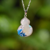 Exquisite Sterling Silver Inlaid White Jade Pendant