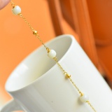 Exquisite Sterling Silver-Gold Plated Inlaid White Jade Bracelet
