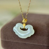 An Exquisite Sterling Silver-Gold Plated Inlaid  Jade Pendant