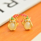 A Pair of Exquisite Sterling Silver-Gold Plated Inlaid White Jade Earrings