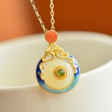 Exquisite Sterling Silver-Gold Plated Inlaid White Jade Pendant