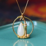 Exquisite Sterling Silver-Gold Plated Inlaid White Jade Pendant