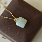 An Exquisite Sterling Silver-Gold Plated Inlaid  Jade Pendant