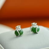 A Pair of Exquisite Sterling Silver Inlaid Jasper Earrings