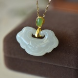An Exquisite Sterling Silver-Gold Plated Inlaid White Jade Pendant