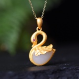 Exquisite Sterling Silver-Gold Plated Inlaid White Jade Pendant