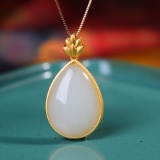Exquisite Sterling Silver-Gold Plated Inlaid White Jade Pendant