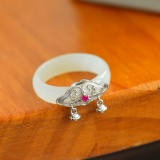 Exquisite Sterling Silver Inlaid White Jade Ring