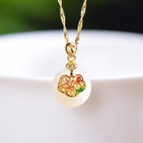 Exquisite Sterling Silver-Gold Plated Inlaid White Jade Pendant