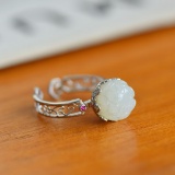 Exquisite Sterling Silver Inlaid White Jade Ring