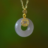 An Exquisite Sterling Silver-Gold Plated Inlaid Jade Pendant
