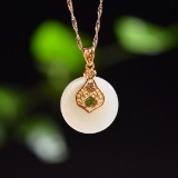 Exquisite Sterling Silver-Gold Plated Inlaid White Jade Pendant