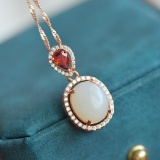 Exquisite Sterling Silver-Gold Plated Inlaid White Jade Pendant