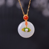 Exquisite Sterling Silver-Gold Plated Inlaid White Jade Pendant