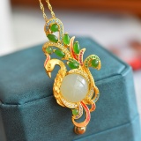 Exquisite Sterling Silver-Gold Plated Inlaid White Jade Pendant