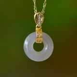 An Exquisite Sterling Silver-Gold Plated Inlaid  Jade Pendant