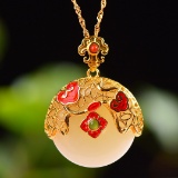 Exquisite Sterling Silver-Gold Plated Inlaid White Jade Pendant