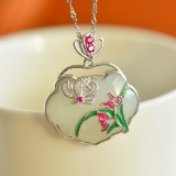 Exquisite Sterling Silver Inlaid White Jade Pendant