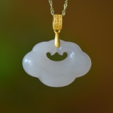 An Exquisite Sterling Silver-Gold Plated Inlaid  Jade Pendant