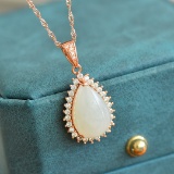 Exquisite Sterling Silver-Gold Plated Inlaid White Jade Pendant