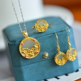 Exquisite Sterling Silver-Gold Plated Inlaid White Jade Jewelry Set