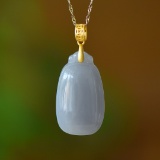 An Exquisite Sterling Silver-Gold Plated Inlaid  Jade Pendant