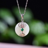 Exquisite Sterling Silver Inlaid White Jade Pendant