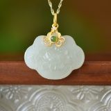 An Exquisite Sterling Silver-Gold Plated Inlaid White Jade Pendant