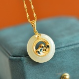 Exquisite Sterling Silver-Gold Plated Inlaid White Jade Pendant