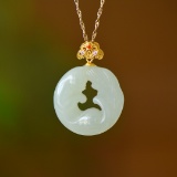 An Exquisite Sterling Silver-Gold Plated Inlaid White Jade Pendant