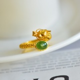 Exquisite Sterling Silver-Gold Plated Inlaid Jasper Ring