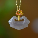 An Exquisite Sterling Silver-Gold Plated Inlaid Jade Pendant