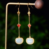 Exquisite Sterling Silver-Gold Plated Inlaid White Jade Earrings