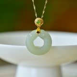 An Exquisite Sterling Silver-Gold Plated Inlaid Jade Pendant