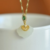 Exquisite Sterling Silver-Gold Plated Inlaid White Jade Pendant