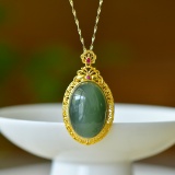 An Exquisite Sterling Silver-Gold Plated Inlaid Jasper Pendant