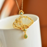 Exquisite Sterling Silver-Gold Plated Inlaid White Jade Pendant