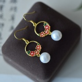 A Pair of Exquisite Sterling Silver-Gold Plated Inlaid Pearl Earrings