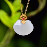 Exquisite Sterling Silver-Gold Plated Inlaid White Jade Pendant