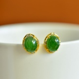 A Pair of Exquisite Sterling Silver-Gold Plated Inlaid Jasper Earrings