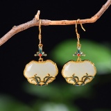 Exquisite Sterling Silver-Gold Plated Inlaid White Jade Earrings