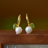A Pair of Exquisite Sterling Silver-Gold Plated Inlaid Pearl Earrings
