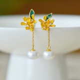 A Pair of Exquisite Sterling Silver-Gold Plated Inlaid Pearl Earrings