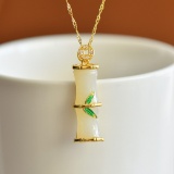 Exquisite Sterling Silver-Gold Plated Inlaid White Jade Pendant