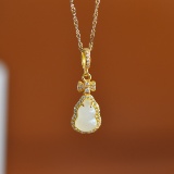 Exquisite Sterling Silver-Gold Plated Inlaid White Jade Pendant