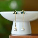 A Pair of Exquisite Sterling Silver-Gold Plated Inlaid Pearl Earrings