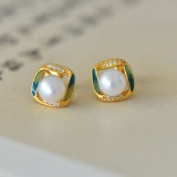 A Pair of Exquisite Sterling Silver-Gold Plated Inlaid Pearl Earrings