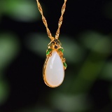 Exquisite Sterling Silver-Gold Plated Inlaid White Jade Pendant