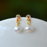 A Pair of Exquisite Sterling Silver-Gold Plated Inlaid Pearl Earrings