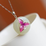 Exquisite Sterling Silver Inlaid White Jade Pendant